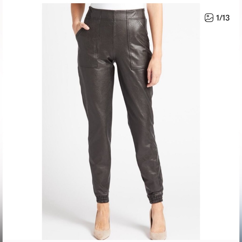 SPANX Faux Leather Jogger Pants High Rise Pull-on Stretch, Black, Size Large